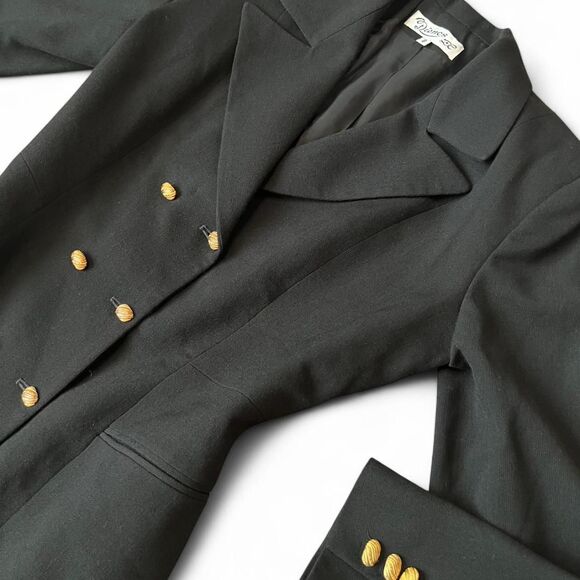 Black Vintage 80’s/90s Double-Breasted Wool Blazer Dress W/ Gold Button Accents - Picture 8 of 8